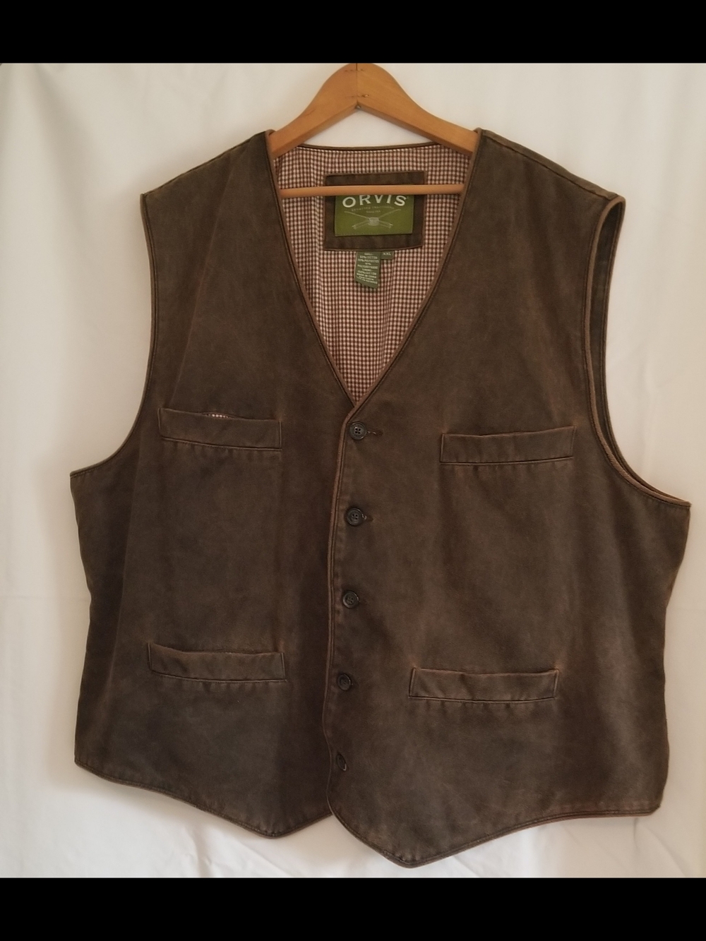 Men's Orvis  Lined Brown Button Front Vest Size XXL